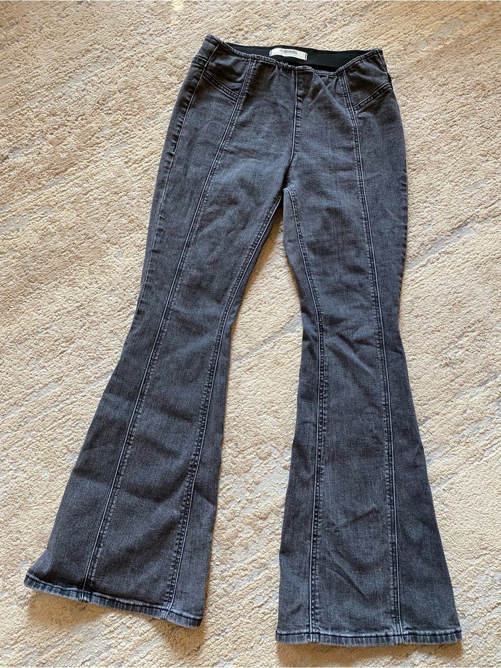 Rock & Roll Denim Bargain Bell Pull on Flare Black Flared Jeans Bell Bottoms: 30